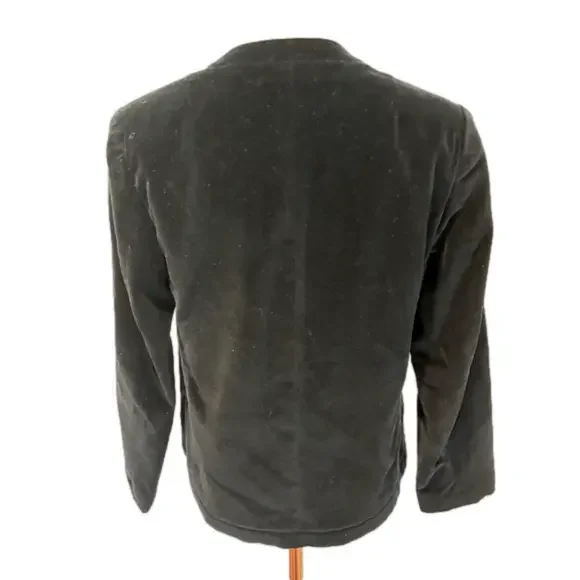 90s NEIL MARTIN BLACK VELVET BLAZER COTTON CROPPED COLLARLESS & 3/4 SLEEVES SZ 8 - Picture 4 of 9